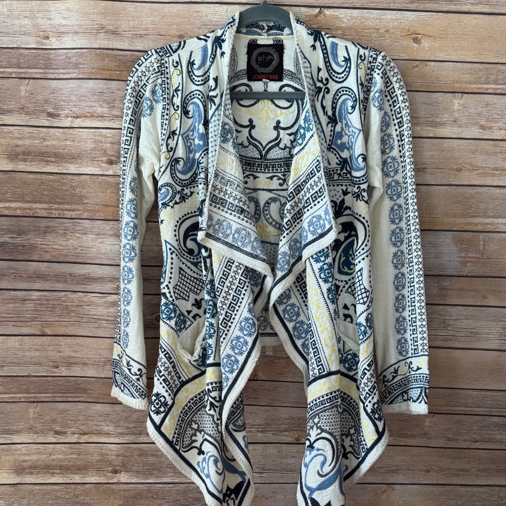 Johnny Was BIYA Embroidered Open Front Cardigan sweater